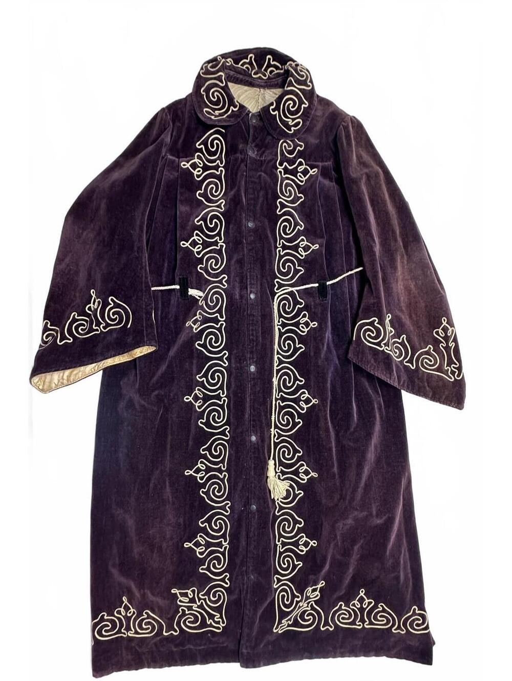 Vintage Purple Velvet Embroidered Full Length Coat Robe